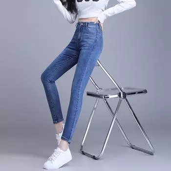 Брюки с высокой талией, женские узкие, высокие, маленькие эластичные узкие джинсы 26 темно-синий