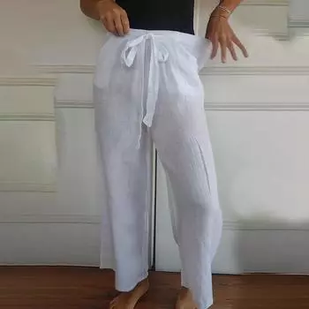 Брюки с завязками на талии, косыми карманами, повседневные свободные зауженные брюки XL белый