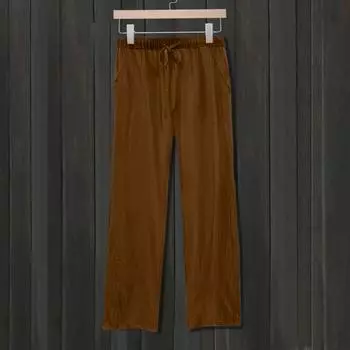 Брюки с завязками на талии, косыми карманами, повседневные свободные зауженные брюки L кофейный