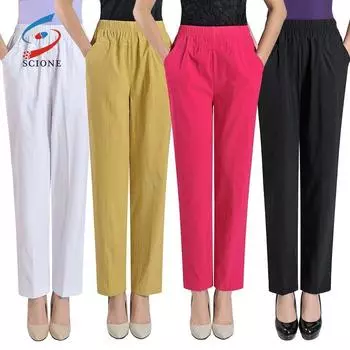 Брюки SCIONE, тонкие женские брюки, свободные эластичные хлопковые брюки с высокой талией 5XL