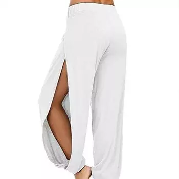 Брюки-шаровары для йоги с боковыми разрезами для бега в стиле хиппи, пляжные спортивные штаны большого размера, свободные повседневные брюки с завязками, новая женская мода XXXL белый