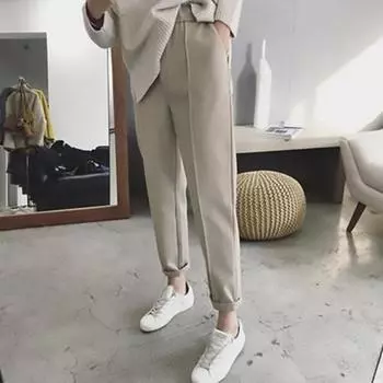 Брюки-шаровары, осенне-зимние женские толстые брюки с высокой талией, брюки до щиколотки, женские свободные повседневные прямые костюмные брюки XL бежевый