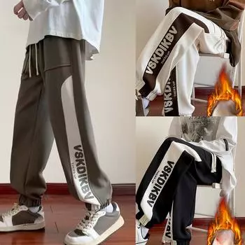 Брюки-шаровары с полосками по бокам, мужские, свободные, корейский стиль, осенняя мода для отдыха, Harajuku, средняя талия, универсальные, повседневные, ретро, M-4XL M серый/бежевый