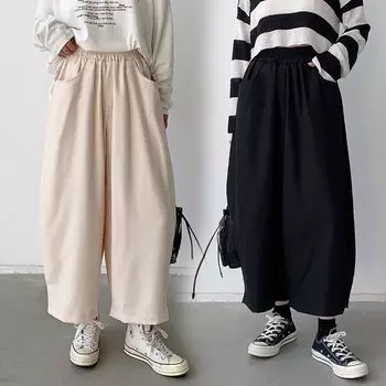 Брюки-шаровары женские широкие брюки Харлан 2024 года, новые весенне-летние ретро японские свободные брюки-шаровары для папы M чёрный