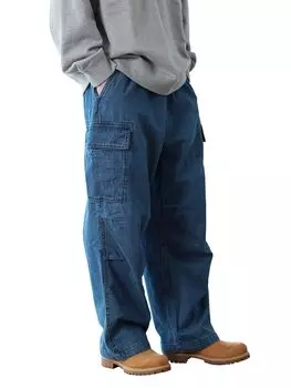 Брюки Широкие джинсовые брюки-карго INDIGO M [Beams Heart] Мужские индиго