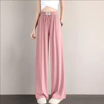 Брюки широкие из ледяного шелка женские летние тонкие с высокой талией тонкие свободные прямые брюки повседневные брюки S