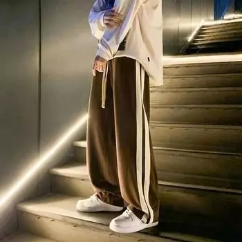 Брюки широкие от бедра с широкой тесьмой, драпированные повседневные спортивные брюки, новинка весна-лето, свободные брюки в пол S