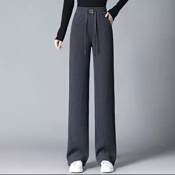 Брюки широкого покроя из шенилла на весну и осень, модные свободные повседневные прямые брюки для мам XXXXL чёрный