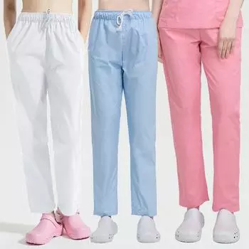 Брюки-скрабы унисекс с эластичной резинкой на талии и тремя карманами для медсестры, косметолога, лабораторные скрабы, рабочая одежда для зоомагазина S чёрный