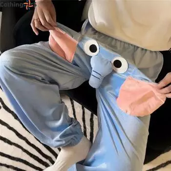 Брюки слона Милые домашние брюки Штаны для сна Штаны для отдыха XL синий