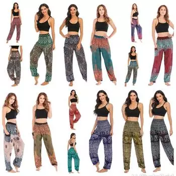 Брюки со слоном, женские брюки, тайские брюки-шаровары, фестиваль в стиле бохо, хиппи, халат с высокой талией, брюки для йоги, женская одежда, брюки one size