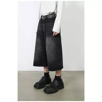 Брюки средней длины Брюки Черно-серые Большие Свободные Джинсы Семиминутные Брюки Мужские Широкие Брюки Прямые Свободные Джинсы для Мужчин Модные S
