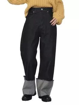 Брюки Turnback Wide Denim Брюки ЧЕРНЫЕ S [Beams Heart] (С-М) Женский чёрный