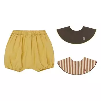 Брюки-тыковки 1P Нагрудник с окантовкой 2P Комплект B Хаки Оранжевый Коричневый Брюки-баллоны Детские шаровары [Konny] + (Горчичный, Коричневый, Полосатый) 3-6 млн