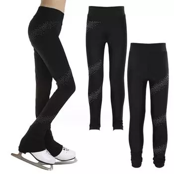 Брюки унисекс для мальчиков и девочек с эластичным поясом и декором из страз для занятий спортом на коньках 5-6 Years чёрный