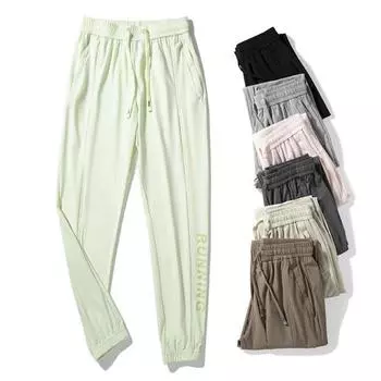 Брюки унисекс из ледяного шелка с тонкими боковыми карманами на щиколотке, эластичный пояс на шнурке, однотонный, быстросохнущий, для тренировок в тренажерном зале 3XL розовый