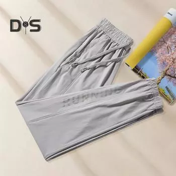 Брюки унисекс Ледяной шелк Обвязка на щиколотке Тонкие боковые карманы Шнурок Эластичный пояс Сплошной цвет Быстросохнущие спортивные штаны для тренировок в тренажерном зале Длинные брюки 3XL розовый