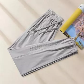 Брюки унисекс Ледяной шелк Обвязка на щиколотке Тонкие боковые карманы Шнурок Эластичный пояс Сплошной цвет Быстросохнущие спортивные штаны для тренировок в тренажерном зале Длинные брюки 3XL розовый