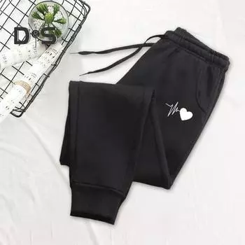 Брюки унисекс весна-осень с эластичной резинкой на талии, с резинкой на щиколотке, с узором в виде сердца, плотные плюшевые брюки, однотонные, свободные, в уличном стиле, спортивные брюки S темно-синий