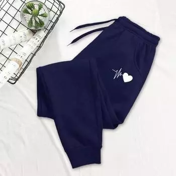 Брюки унисекс весна-осень с эластичной резинкой на талии, с резинкой на щиколотке, с узором в виде сердца, плотные плюшевые брюки, однотонные S темно-синий