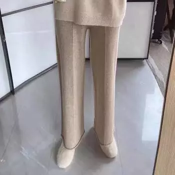 Брюки Вязаные широкие брюки Осень и зима 2022 Сетка Красный Универсальные прямые брюки Высокие талии Провисание в бабушкиных штанах Девушка