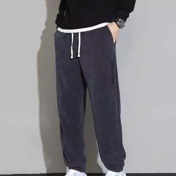 Брюки в полоску мха, мужские весенние свободные повседневные спортивные длинные спортивные штаны с вышивкой на шнуровке 5XL чёрный