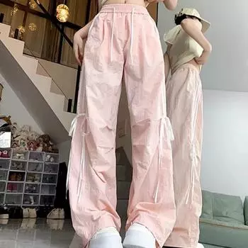 Брюки в полоску с бантом, женские летние свободные повседневные брюки с высокой талией в корейском стиле, универсальные брюки полной длины для девушек XXXXXL синий