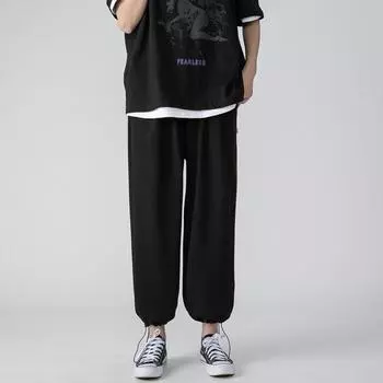 Брюки Wei, мужские свободные повседневные капри, весенние новые мужские легкие дышащие леггинсы на шнуровке S серый