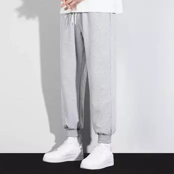 Брюки Yousheng Men Spring Fall с боковыми карманами, эластичным поясом на шнурке, широкие тонкие брюки, однотонные свободные спортивные брюки в уличном стиле M чёрный