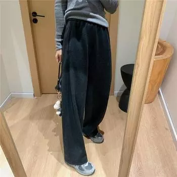 Брюки женские эластичные весенние свободные с высокой талией шаровары ретро однотонные свободные повседневные базовые L чёрный