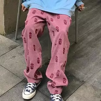 Брюки женские длинные брюки свободные с высокой талией повседневные черепа на шнурке модные популярные консервативный корейский стиль M чёрный