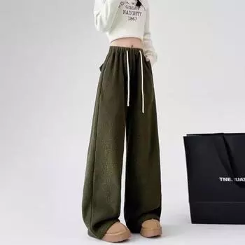 Брюки женские из гранулированного бархата 300 г, уличные, tide ins, tide brand design sense, нишевые, прямые, повседневные, весна и осень, корейская версия S тёмно-синий