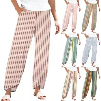 Брюки женские летние повседневные широкие брюки с эластичной резинкой на талии и карманами L армия зеленый