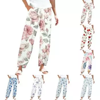 Брюки женские летние повседневные широкие брюки с эластичной резинкой на талии и карманами L темно-синий