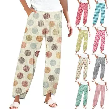 Брюки женские летние повседневные широкие брюки с эластичной резинкой на талии и карманами L