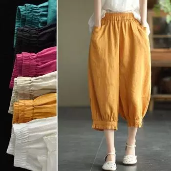 Брюки женские летние винтажные штаны-шаровары однотонные свободные спортивные штаны женские брюки длиной до икры укороченные брюки XXXXL белый