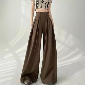 Брюки женские на шнуровке с высокой талией, длиной до пола, весна-лето, свободные широкие брюки для женщин S чёрный