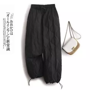 Брюки женские осенне-зимние, свободные, ветрозащитные, теплые, широкие, с ромбовидной резинкой на талии M армия зеленый