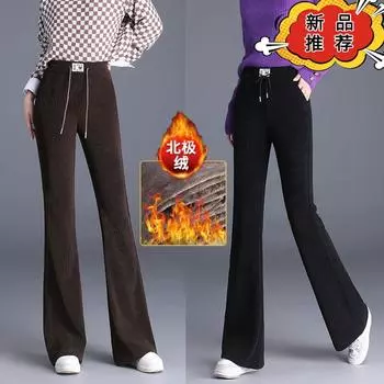 Брюки женские с эластичной резинкой на талии, микроклеш, осенне-зимние, 2024, повседневные, из бархата, с высокой талией, тонкие и драпированные S темно-коричневого