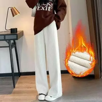Брюки женские утолщенные широкие брюки из овечьего флиса плюс бархат женские осенне-зимние модные свободные брюки повседневные брюки из кашемира S белый