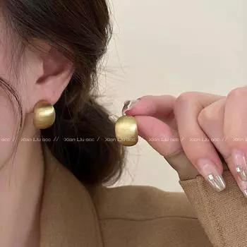 Brushed Matte Curved Female Niche Unique Autumn and Winter Ear Studs Gold-Silver Needle
