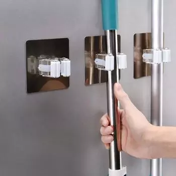 Brushed Mop Clip Hook Bathroom Shelf Hanging Broom Clip Holder Strong Bathroom Storage Rack one size
