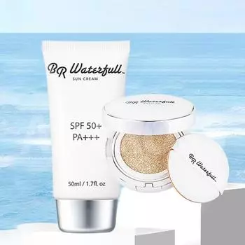 BRWaterfull BR Waterful Тройной функциональный кушон + солнцезащитный крем Adhesion Glowing Water Glow Skin UV Protection, кушон + солнцезащитный крем, 1 набор