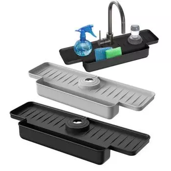 Брызговик для смесителя Складная грязеотталкивающая утолщенная брызгозащищенная герметичная кухонная раковина Брызговик Водосборник Лоток для раковины Губка Щетка чёрный