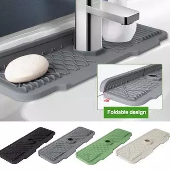 Брызговик для смесителя Складной брызгозащищенный наклон Легкий дренаж Предотвращение разлива Брызговик Для кухни Ванная комната Смеситель Поддон для сбора капель Сливная подставка для крана серый