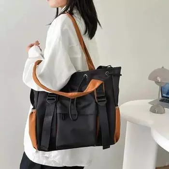 Брызгозащищенная нейлоновая ткань, сумки через плечо для женщин, сумка-тоут с несколькими карманами на шнурке, большая вместительная сумка для студенческой книги 42x35x13cm