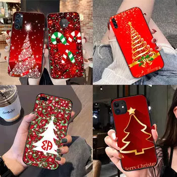 BS-11 Силиконовый чехол с рождественской елкой для iPhone 15 14 Xiaomi POCO M6 F6 Redmi Note 13 12 13C 8 9 Samsung S24 S23 S22 S21 FE Pro Plus Ultra iPhone 15 чёрный