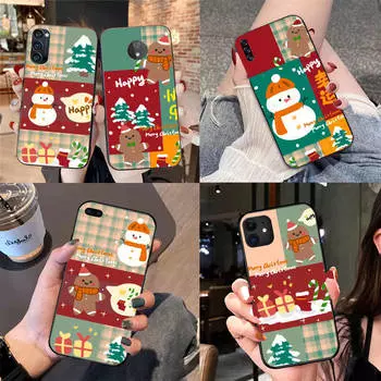 BS-13 Силиконовый чехол Happy Merry Christmas для iPhone 15 14 Xiaomi POCO M6 F6 Redmi Note 13 12 13C 8 9 Samsung S24 S23 S22 S21 FE Pro Plus Ultra Samsung S9 Plus эбеновый