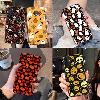 BS-16 Тыквенный Хэллоуин силиконовый чехол для iPhone 15 14 Xiaomi POCO M6 F6 Redmi Note 13 12 13C 8 9 Samsung S24 S23 S22 S21 FE Pro Plus Ultra Samsung A13 5G эбеновый