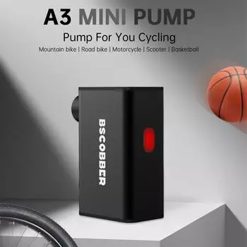 BSCOBBER A3 Миниатюрный велосипедный насос 100 фунтов на кв. дюйм Портативный насос для накачивания шин с фарой для езды, перезаряжаемый чёрный
